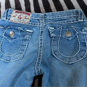 Y2K True Religion Light Blue Boot Cut Jeans W/ White Stitching